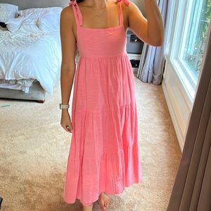 Pink linen maxi dress